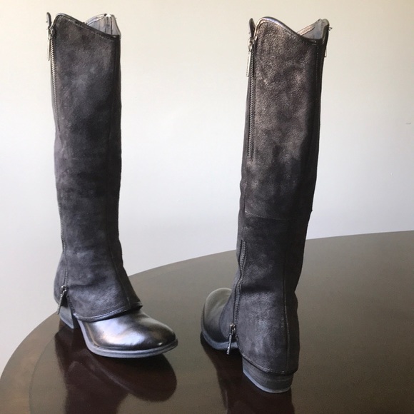 Donald J Pliner foldover Gray sueded leather/leather western boots